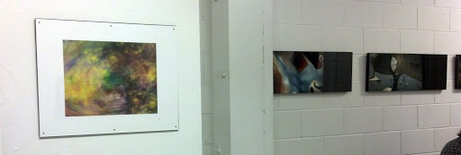 Sky #6 installed at Roll Up Gallery next to beautiful shader works by Inigo Quilez